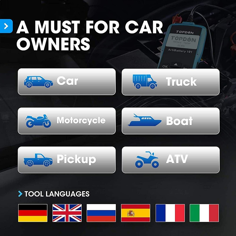 TOPDON AB101 Battery Tester 12V Load Charging System Analyzer 100-2000CCA