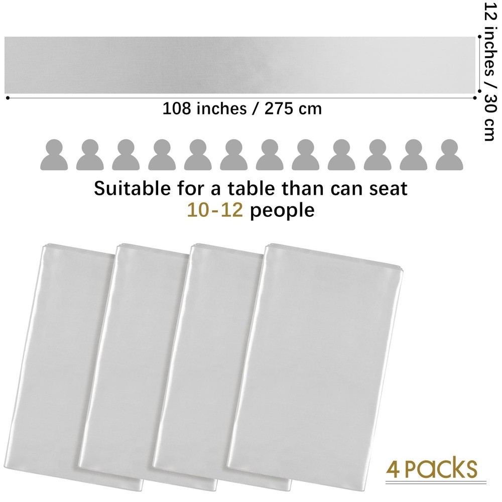 Satin Table Runner 12x108 Inch Light Silver Wedding Decoration 4 PCS