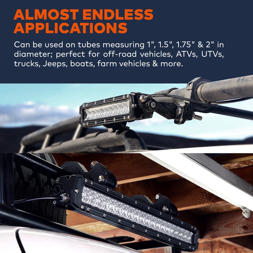 1pc Horizontal 1/1.5/1.75/2" Off-Road Light Bar Clamp Mounting Bracket Kit