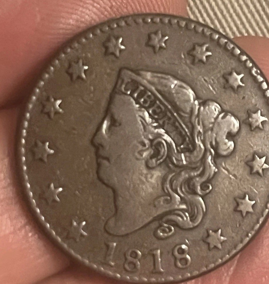 1818 Coronet head , large cent , Very fine, scarce