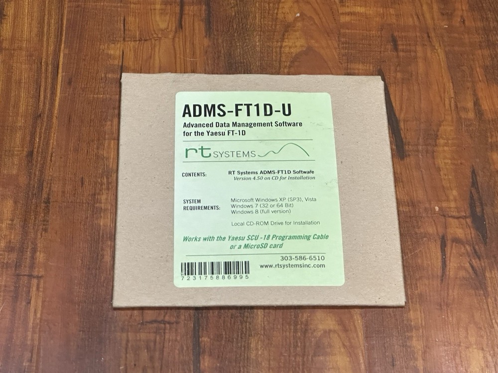 Yaesu FT-1D RT Systems ADMS-FT1D-U Version 4.5 Data Management CD Disc Software