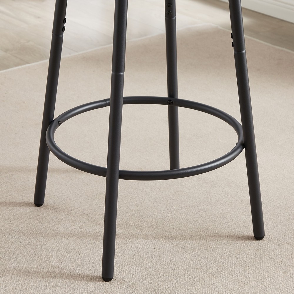 Round 3PCS Bar Stool Set with Shelf Upholstered Stool with Backrest Grey