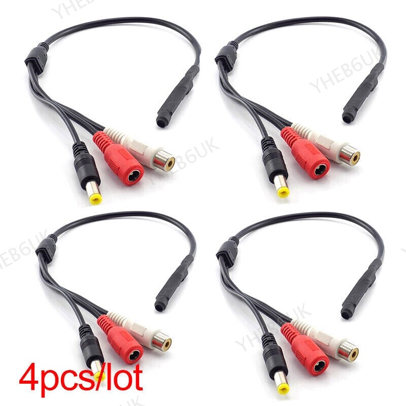 4X CCTV Mic Audio Microphone Sound adapter cable 12V DC for DVR Camera
