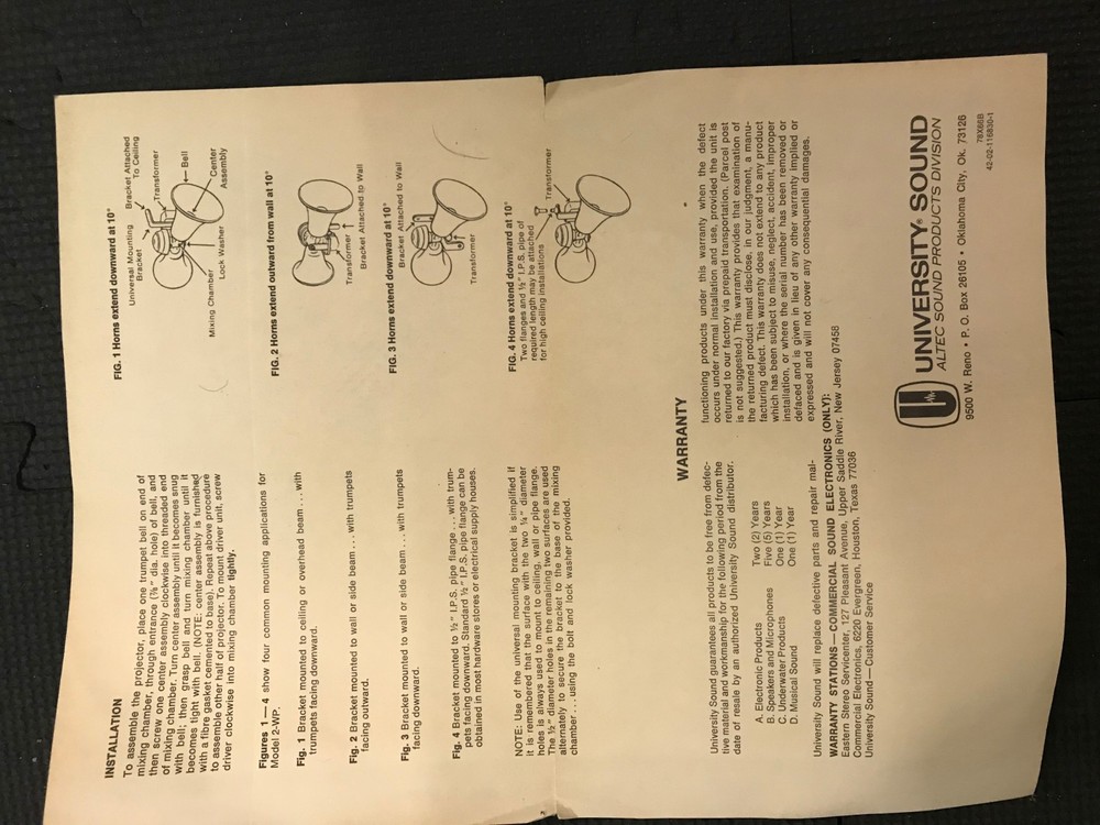 University Sound Model 2-WP Two Way Horn (Vintage)