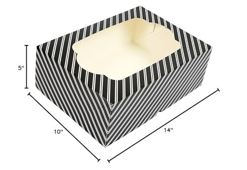 Auto-Popup Extra Deep Quarter Sheet Cake Box with Window Black and White Stri...
