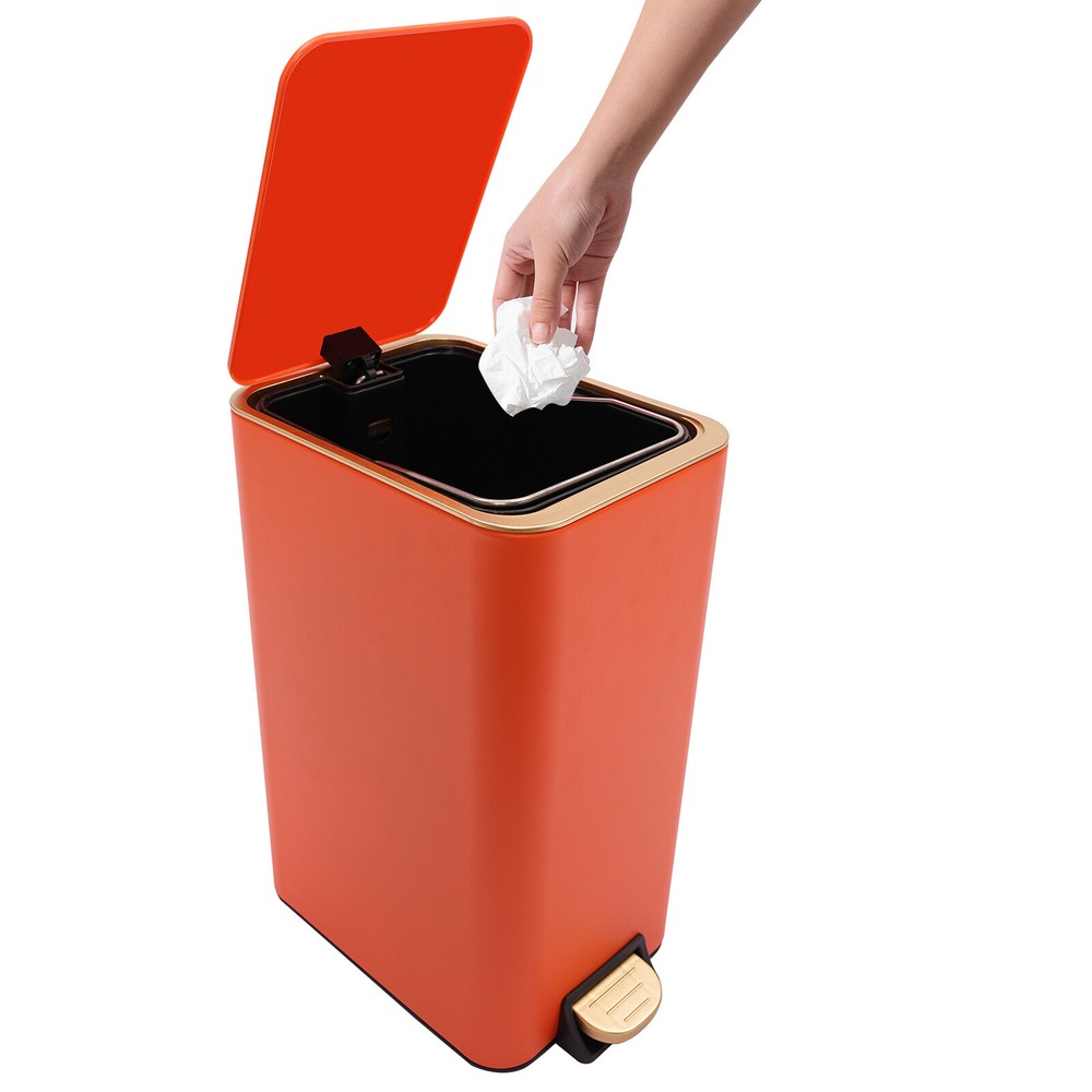 12L/3.17Gal Foot Pedal Trash Can Modern Rectangle Step On Garbage Bin Orange