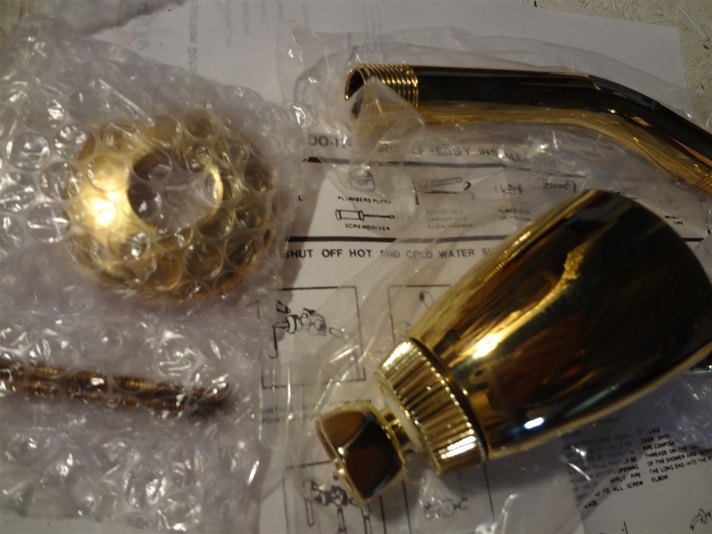 BRIGHT BRASS REPLACEMENT KIT INCLUDES SHOWER HEAD DOWN SPOUT FLANGE & HANDLE
