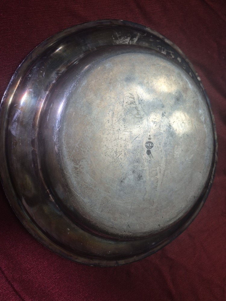 Fraget En Plaque Silver Plate Round Serving Bowl With Russian Double Eagle Mark
