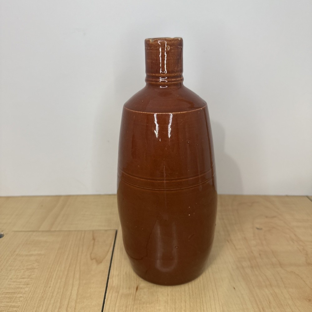 Vintage Brown Stoneware Jug Notched Rim Rustic Design