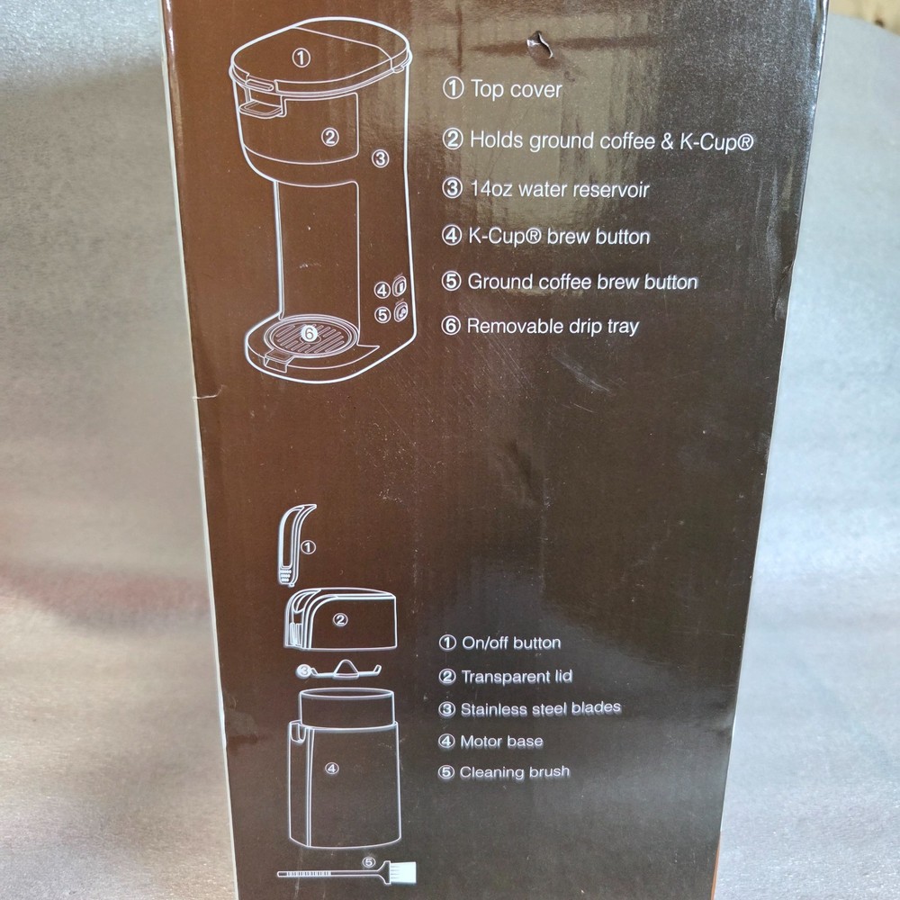 Coffee Maker K-Cup & Ground Machine With Coffee Grinder - Black