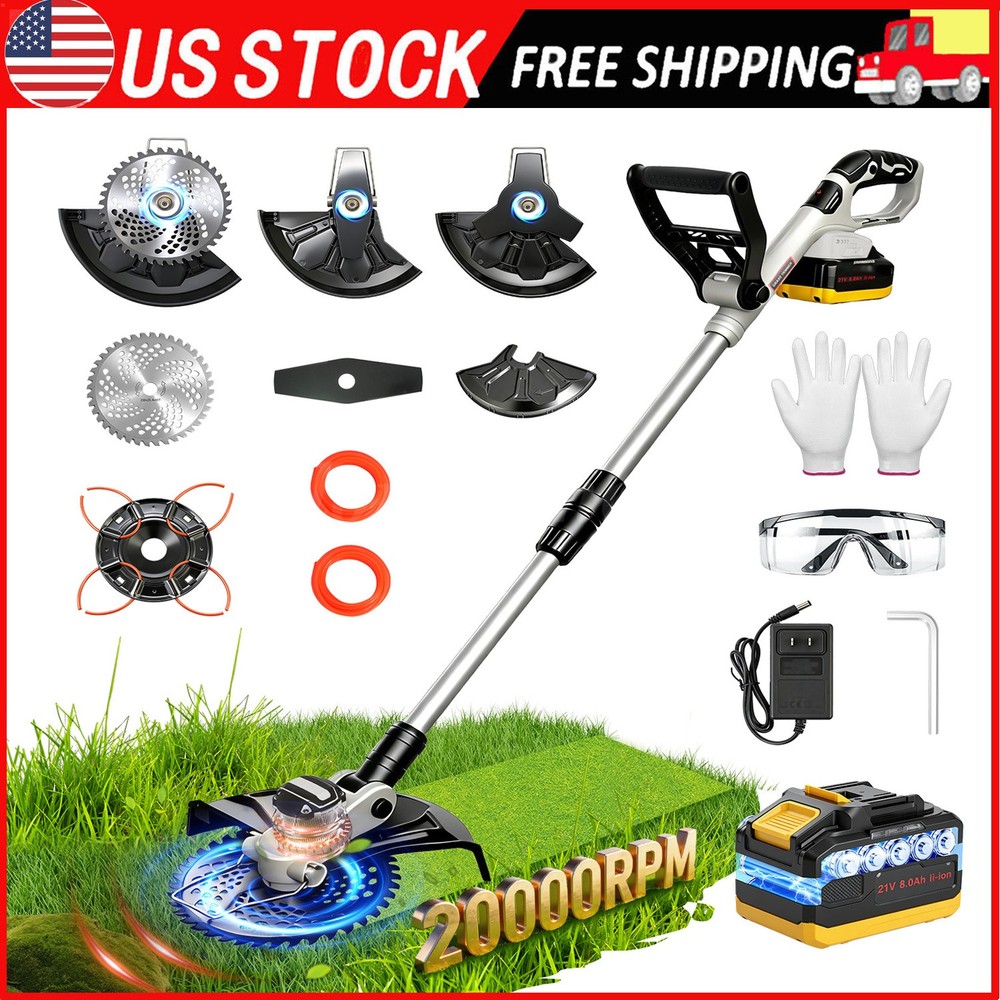 Electric Cordless Grass String Trimmer Lawn Edger Weed Wacker Cutter + 2 Battery