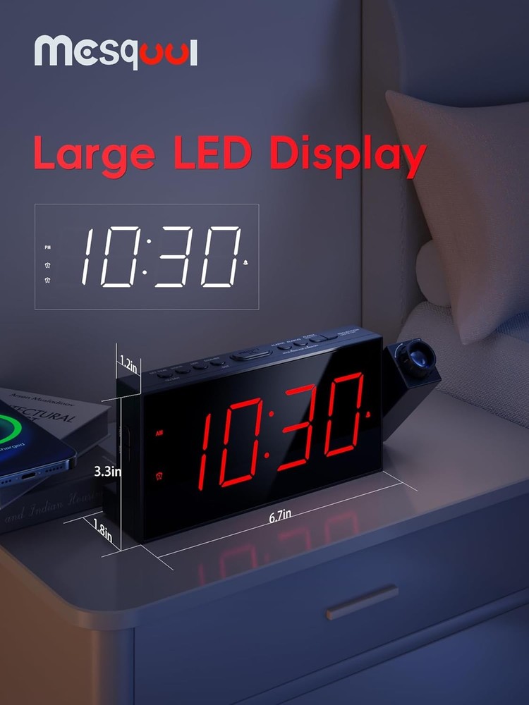Projection Alarm Clock, Digital with Projection, Red Digits,
