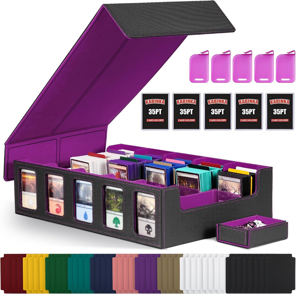 Trading Card Storage Box with Commander Display , 5-Row Deck Case with Removable