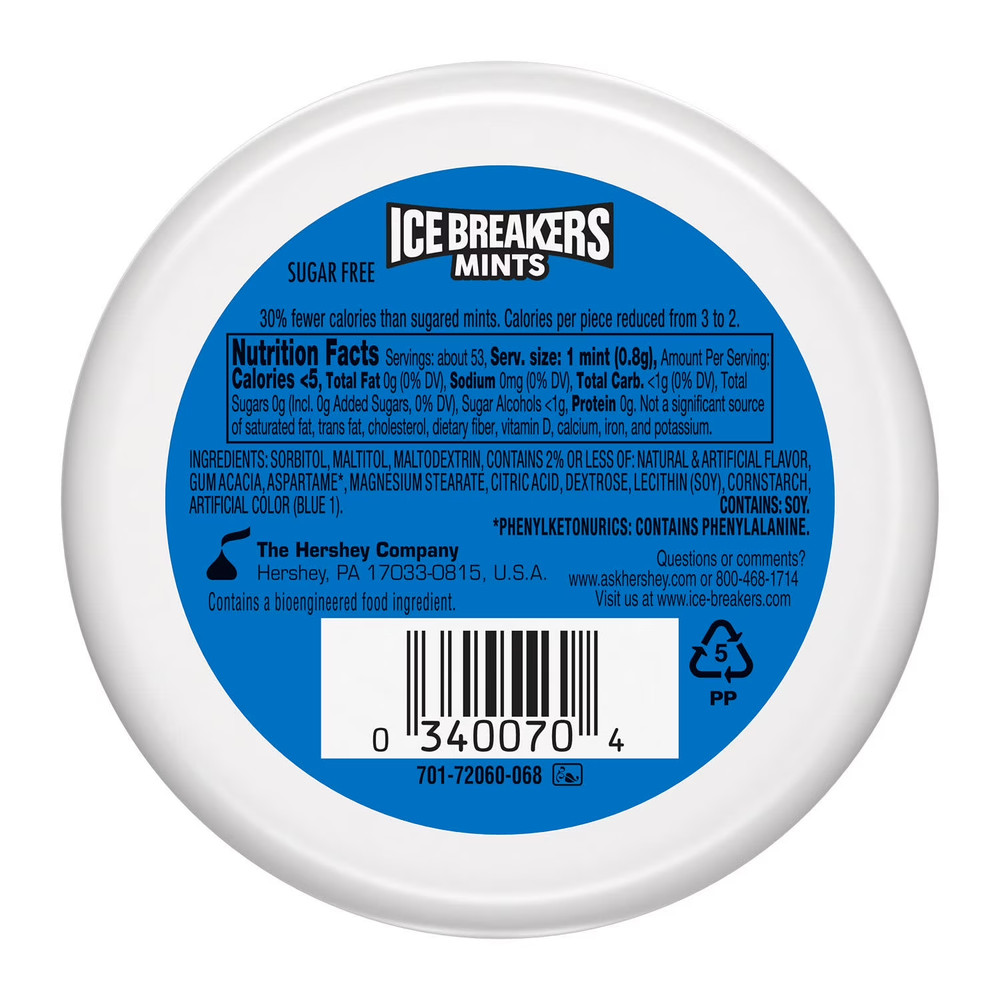 Ice Breakers Cool Mint Sugar Free Mints, Tin 1.5 ozFree Ship