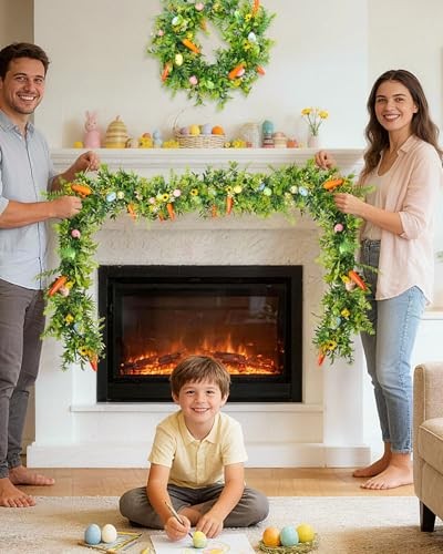 6FT Easter Garland - Artificial Spring Vine with Easter Eggs, Flowers &