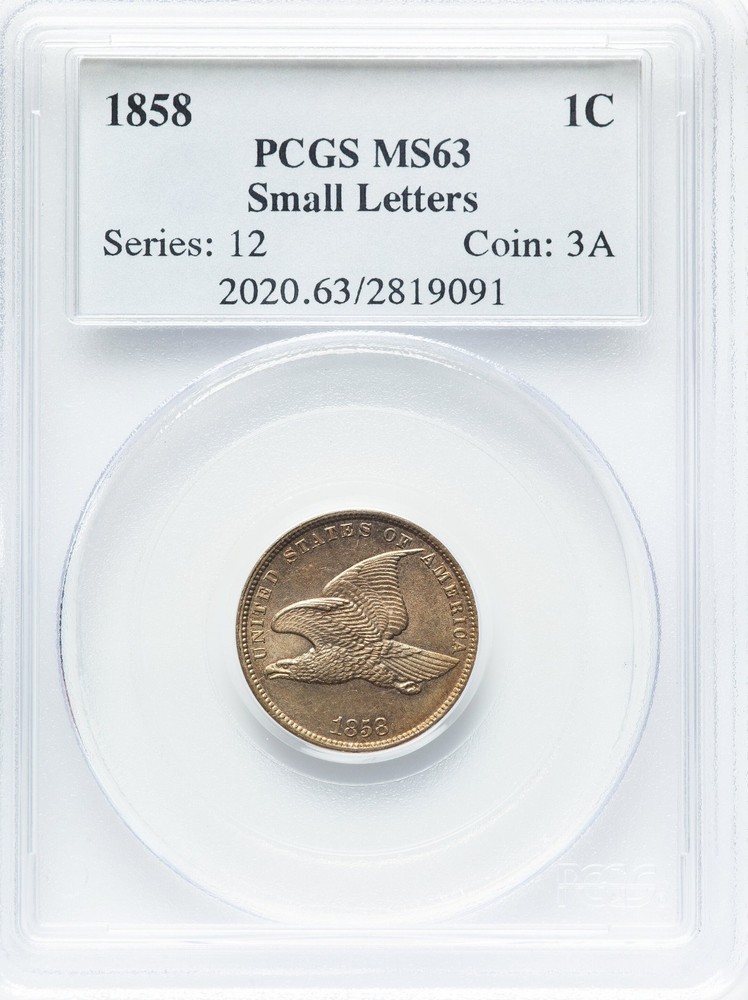Flying Eagle Cent 1858. Small Letters. PCGS MS-63! Nice PQ! Proof-like Surfaces!