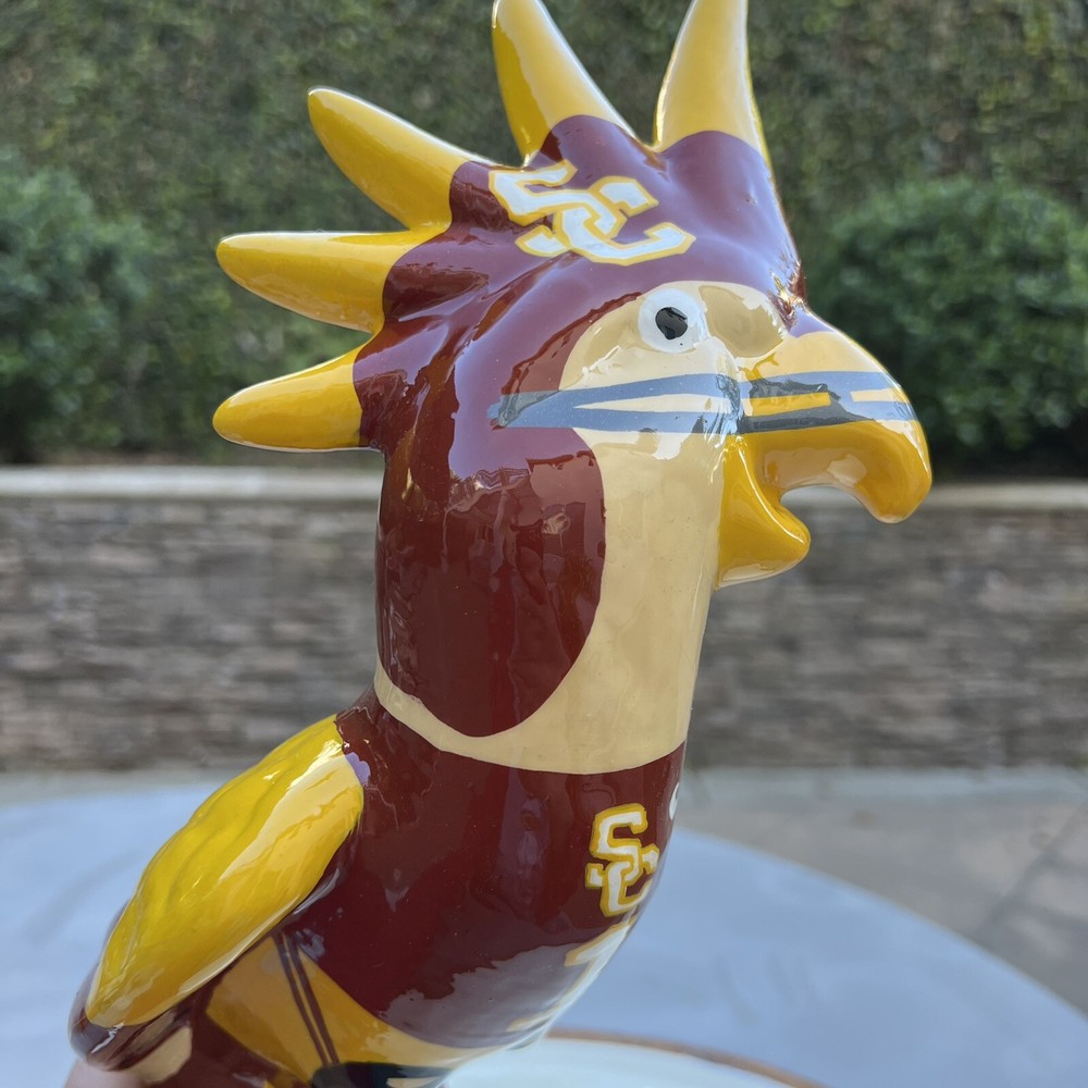USC Trojans Handmade Ceramic Macaw Parrot Bird On Line Perch