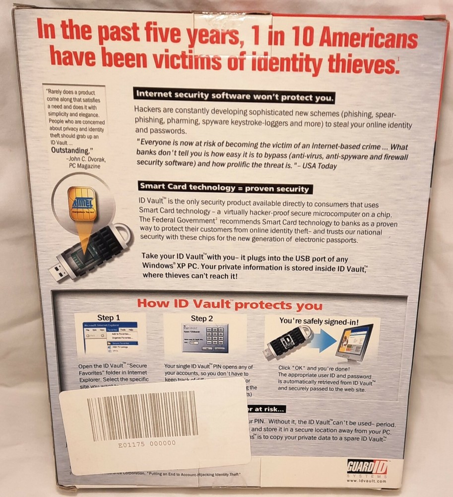 ID Vault Stop Online Identity Theft Guard ID Systems USB New