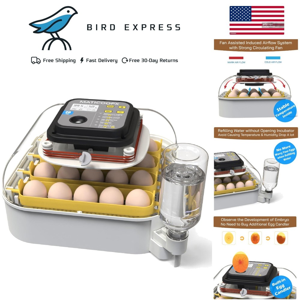 20 Egg Incubator with Humidity Display Egg Candler Automatic Egg Turner Hatching