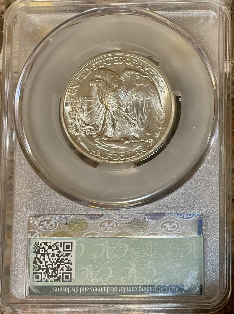 1941-D - Walking Half Dollar. CAC -MS 65+ White Gem.