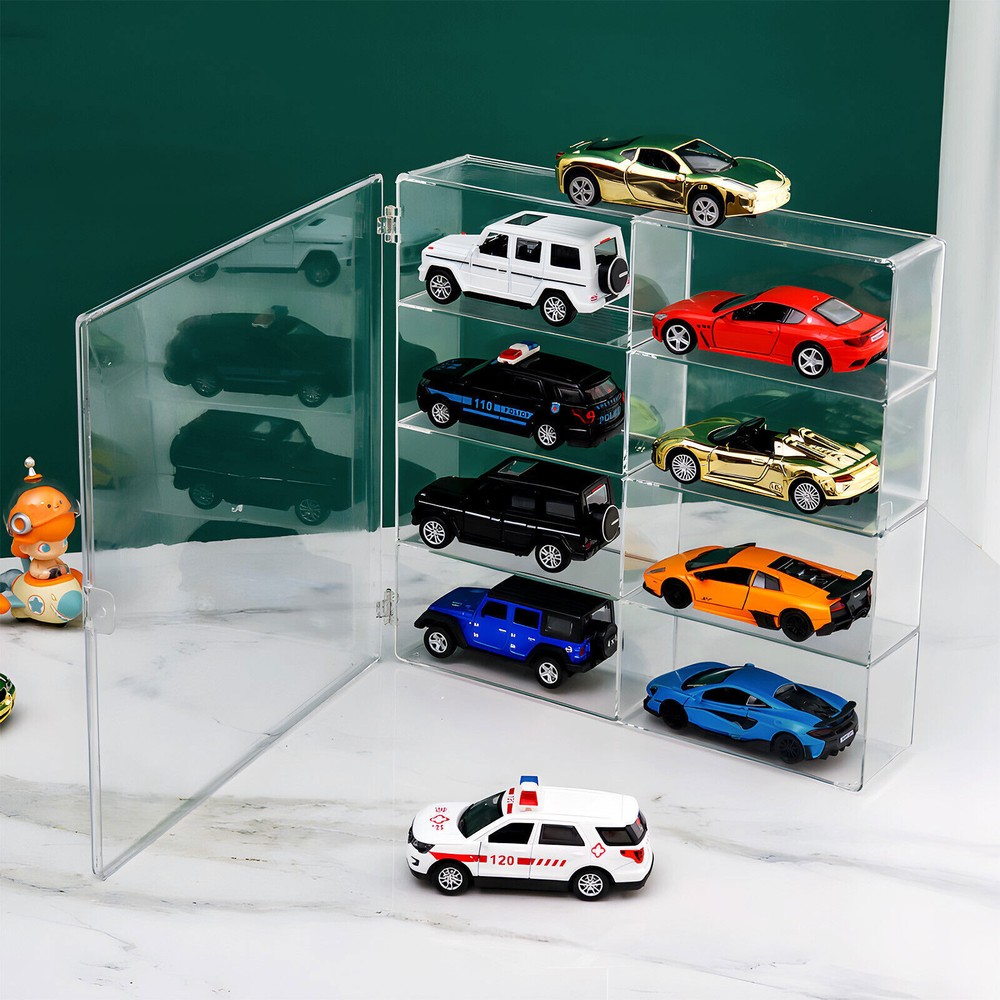 4x Organizer Box Display Case 8 Car for 1/64 Hotwheels Diecast Locking Stackable