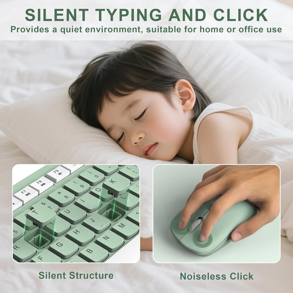 Wireless Keyboard and Mouse Combo, Full-Sized Wireless Keyboard and Adjustable