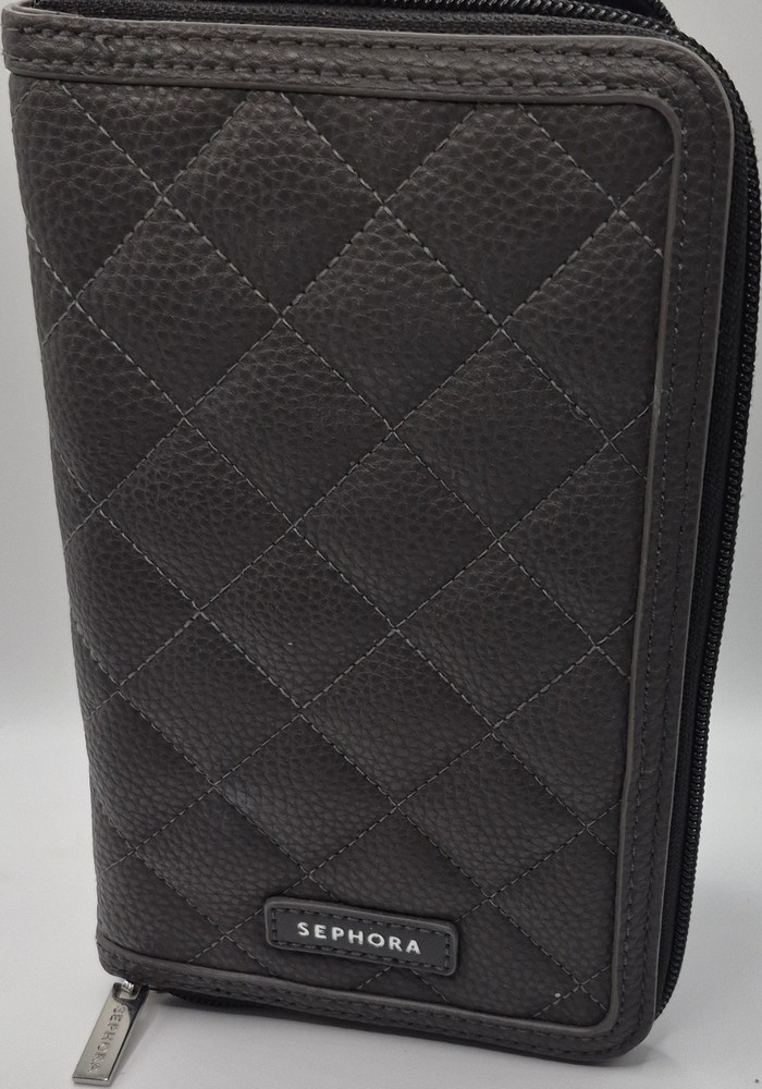 Sephora Black Synthetic Makeup Brush Set 5pc with Quilted Zippered Case