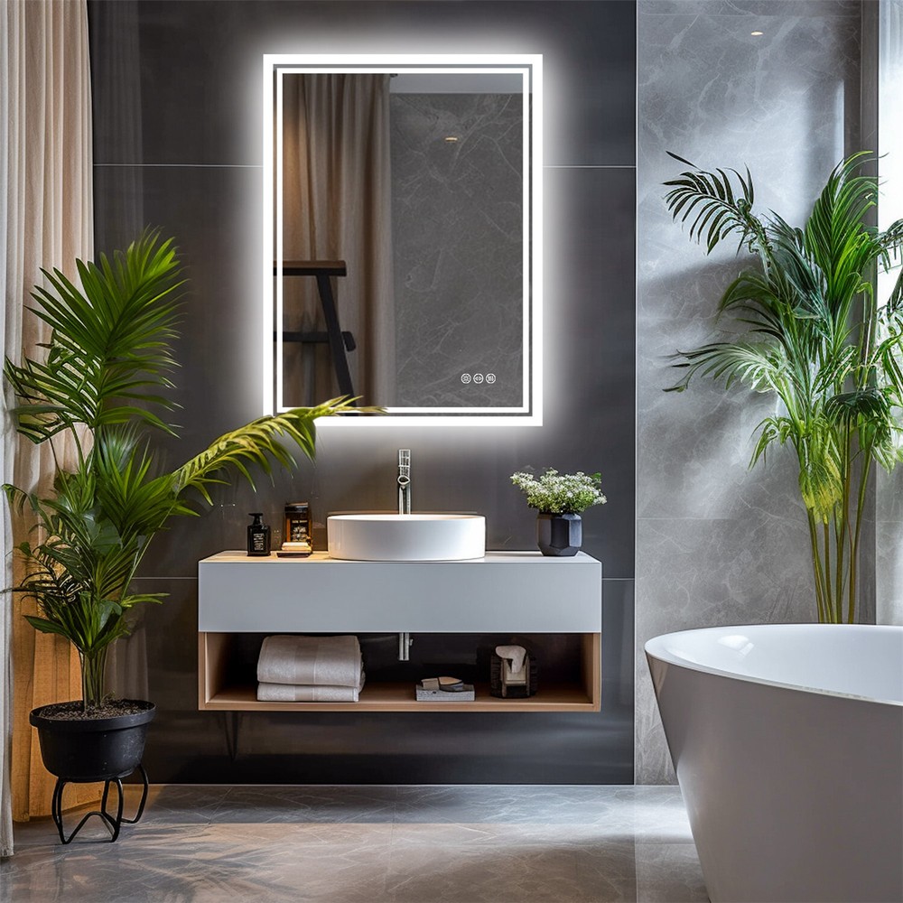 Rectangle Backlit Mirror Illuminated Demister Wall Mount Bathroom IP54 Dimmable