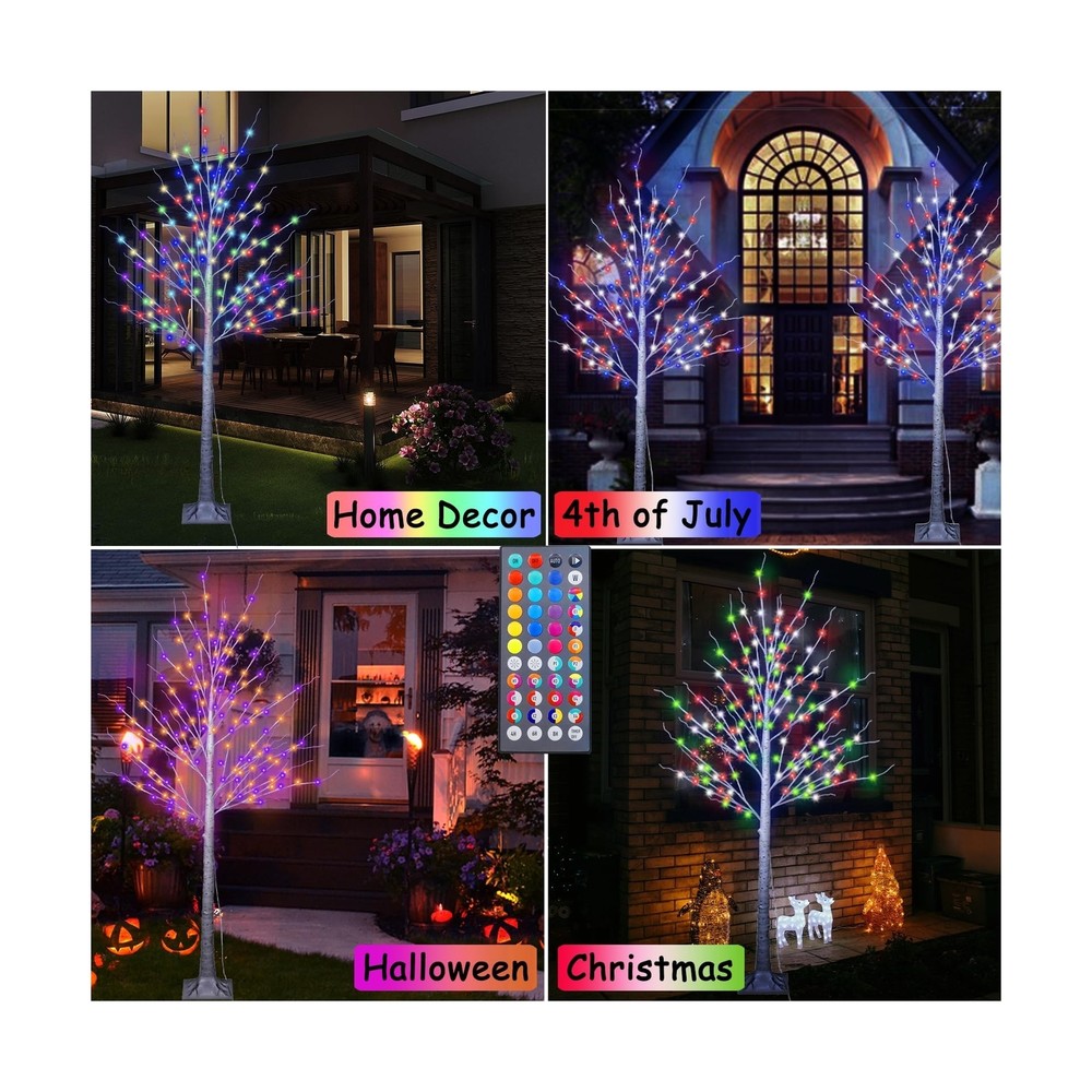 7Ft Birch Tree with LED lights Color Changing Lighted Birch Tree Outdoor, Rem...