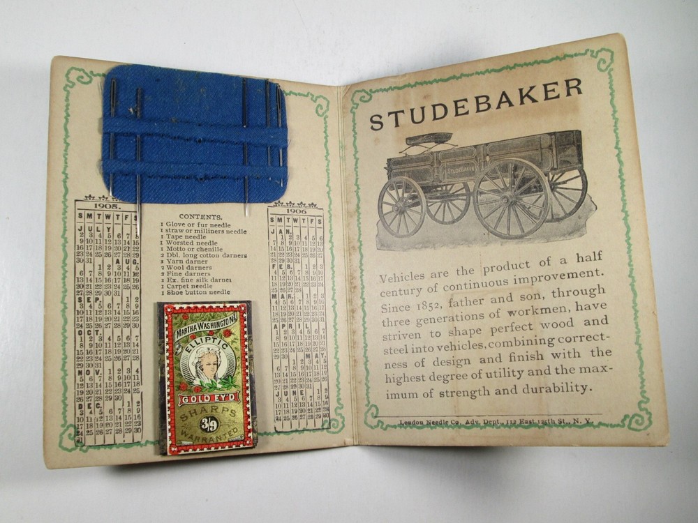 Studebaker Bros. Mfg. Co. Adv. Needle Case - Wagons Carriages Automobiles