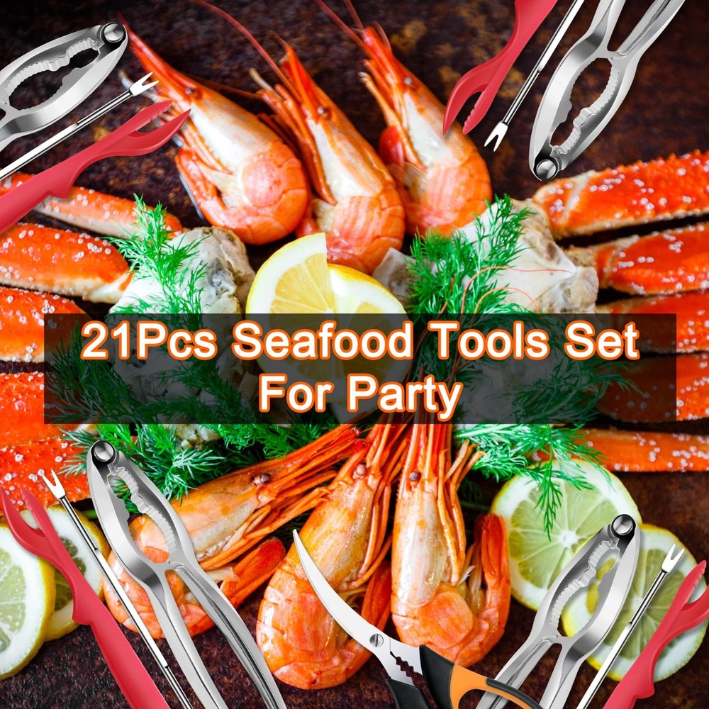 Seafood Cracker Tools, 21 Pcs Crab Leg Crackers and Tools, 6 Crab Crackers, 6 Cr