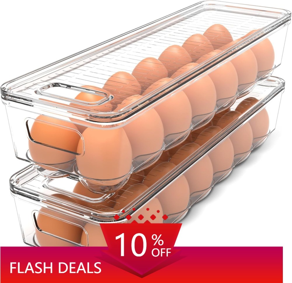 Egg Container With Lid and Handle for Refrigerator Organization- Pack of 2
