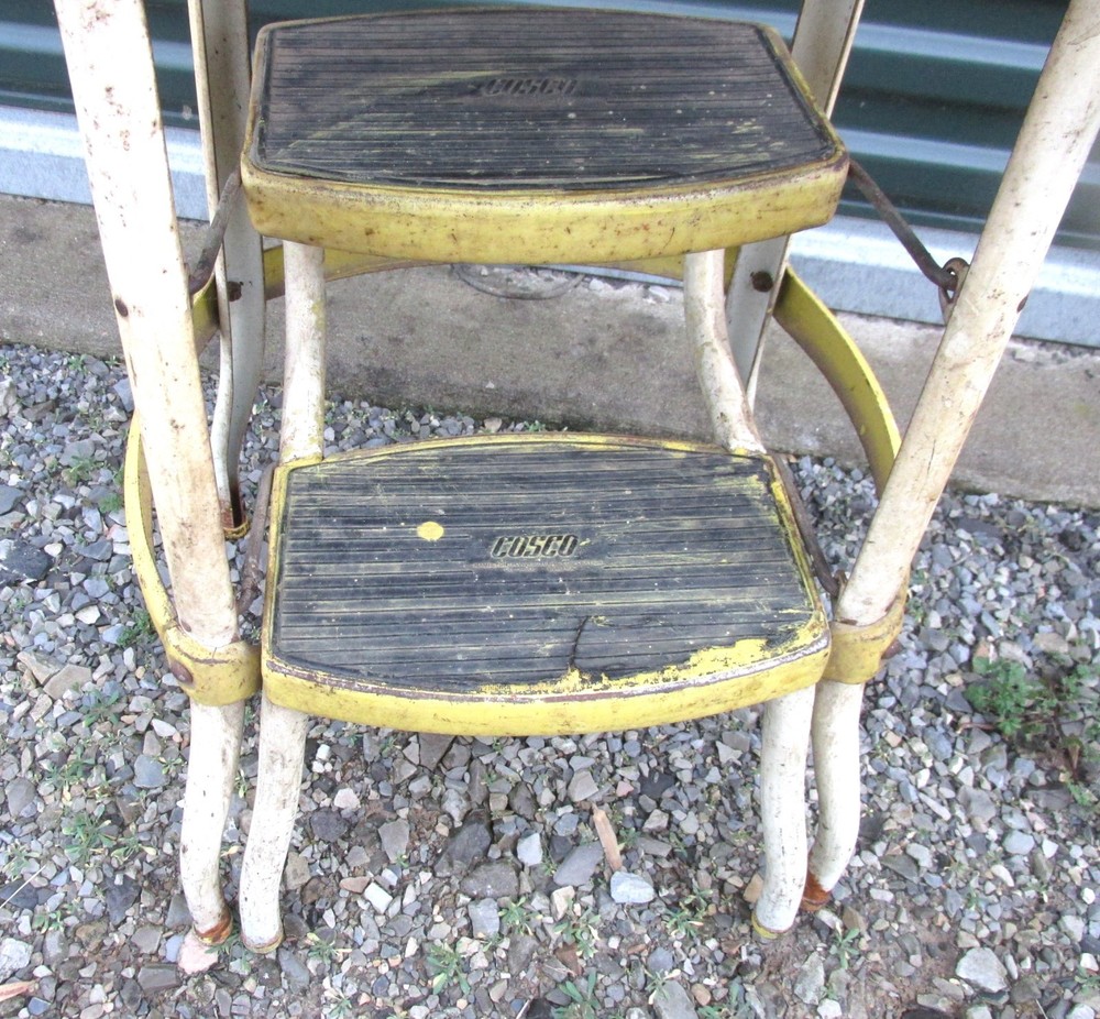 Cosco Kitchen Step Stool Ladder with fold out Steps Yellow 1950s