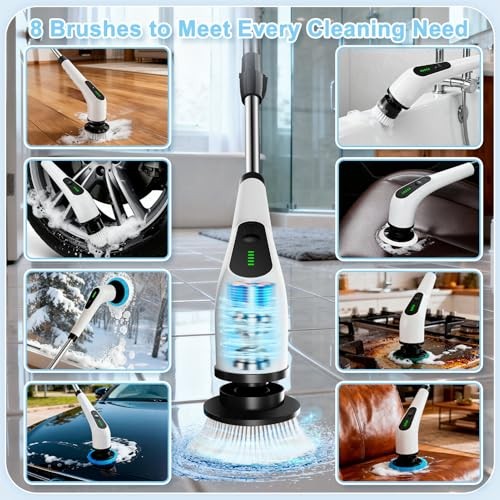 Electric Spin Scrubber, Cordless Cleaning Brush with 8 Replaceable Brush