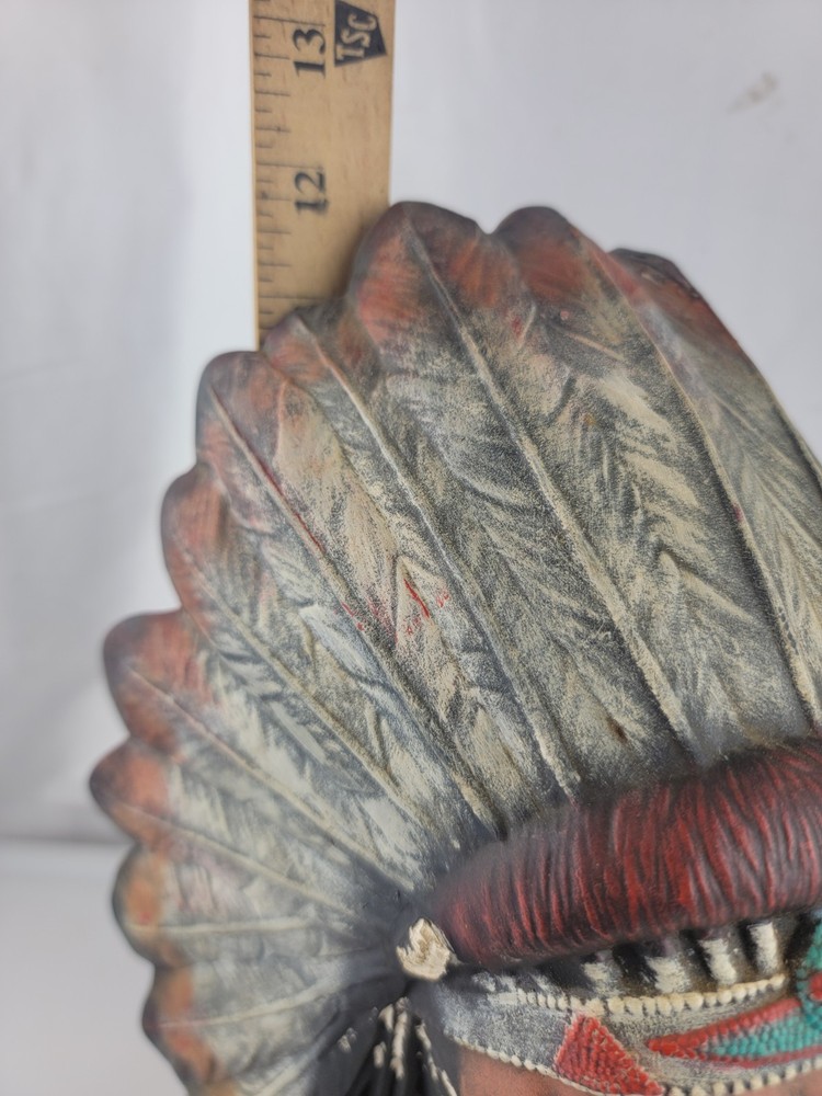 12" Native American Chief Warrior Head Bust Ceramic