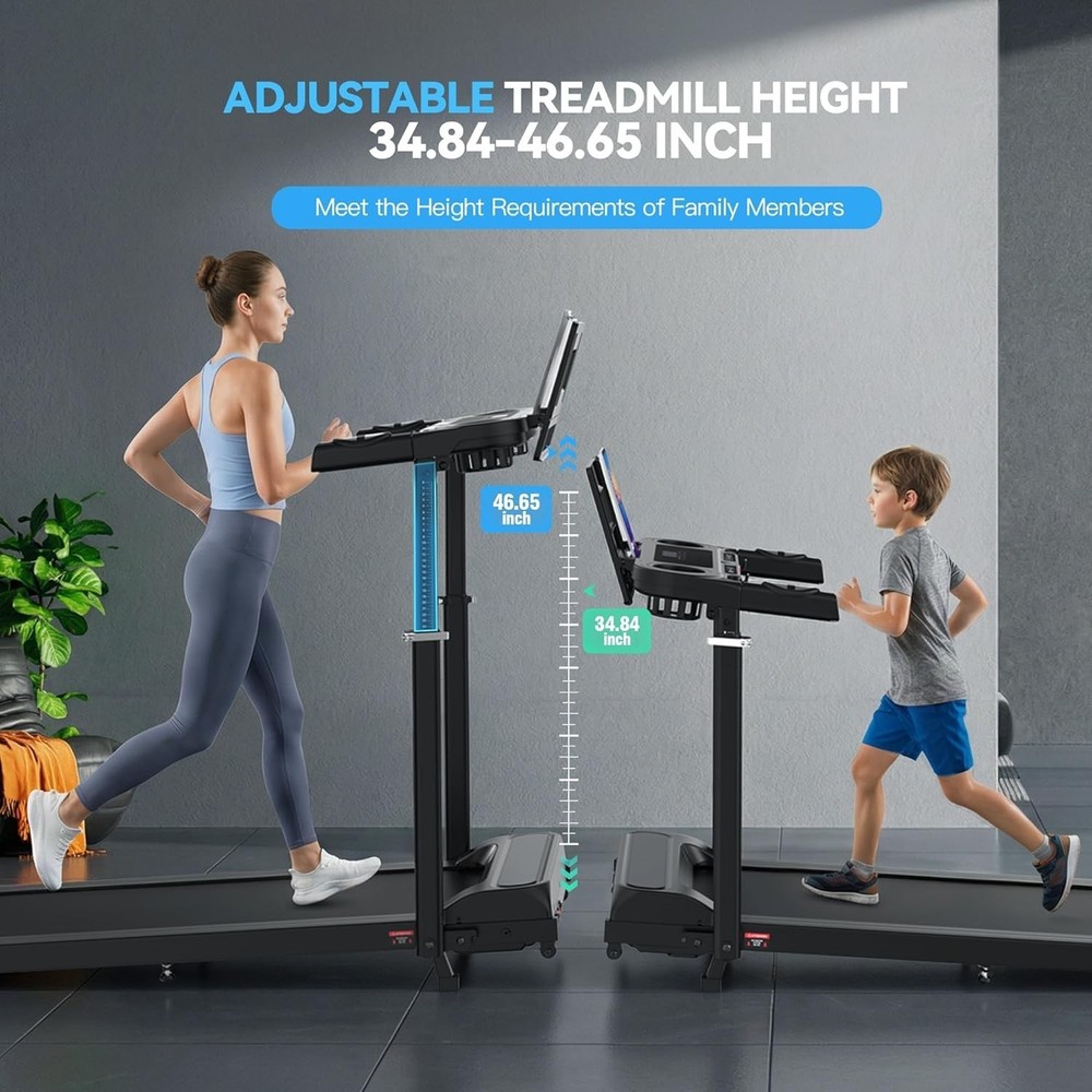 8 in 1 Foldable Treadmill with Desk Workstation & Adjustable Handle Bar, 3.5HP~