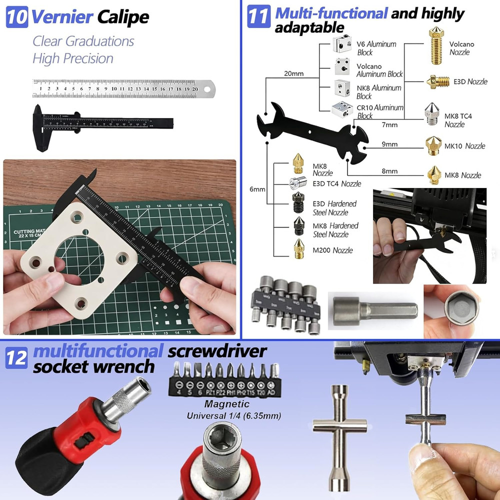 262-Piece 3D Printer Tool Set with Bag - Complete Model Tool Kit