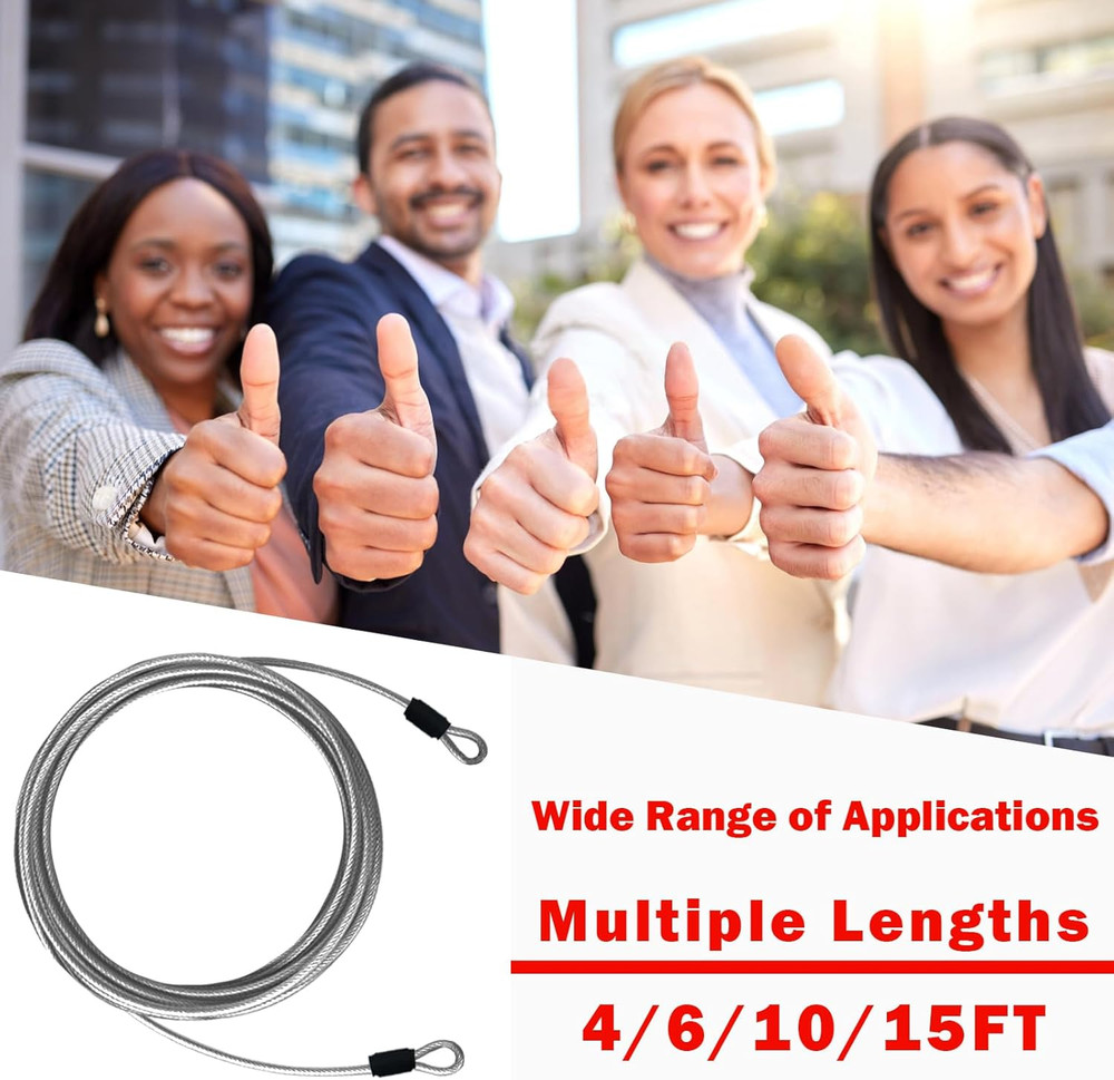 3Mm Stainless Steel Security Cable 6FT, Double Loop Safety Wire Rope (2 Pack)