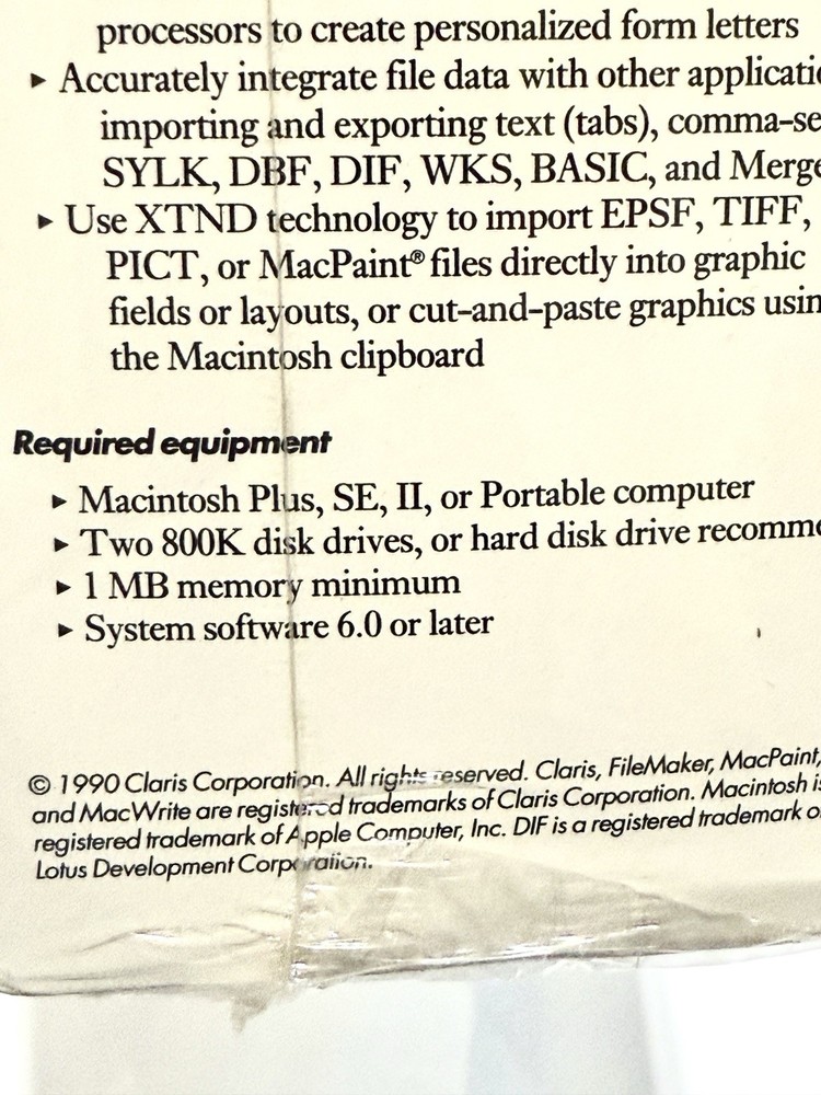 Vintage Claris FileMaker Pro for Macintosh Computer New