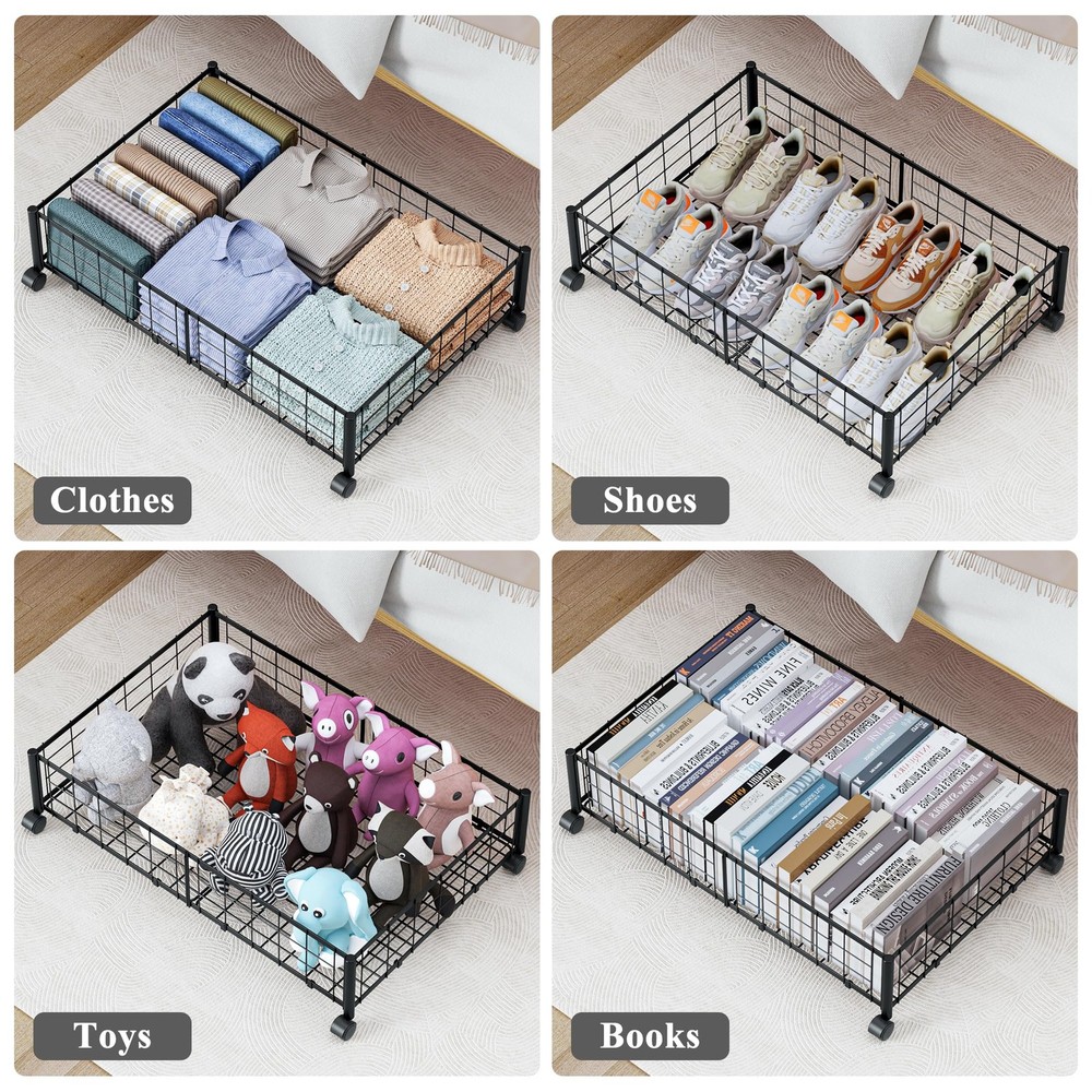 Under Bed Storage with Wheels, 360° Rotating, No-Assembly Underbed Storage Co...