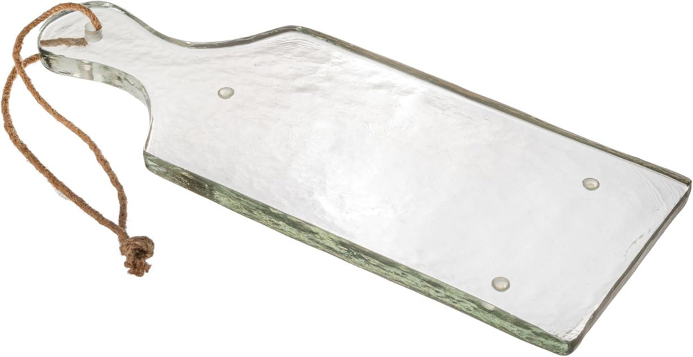 Textured Glass Cheese and Serving Board with Handle and Jute Tie
