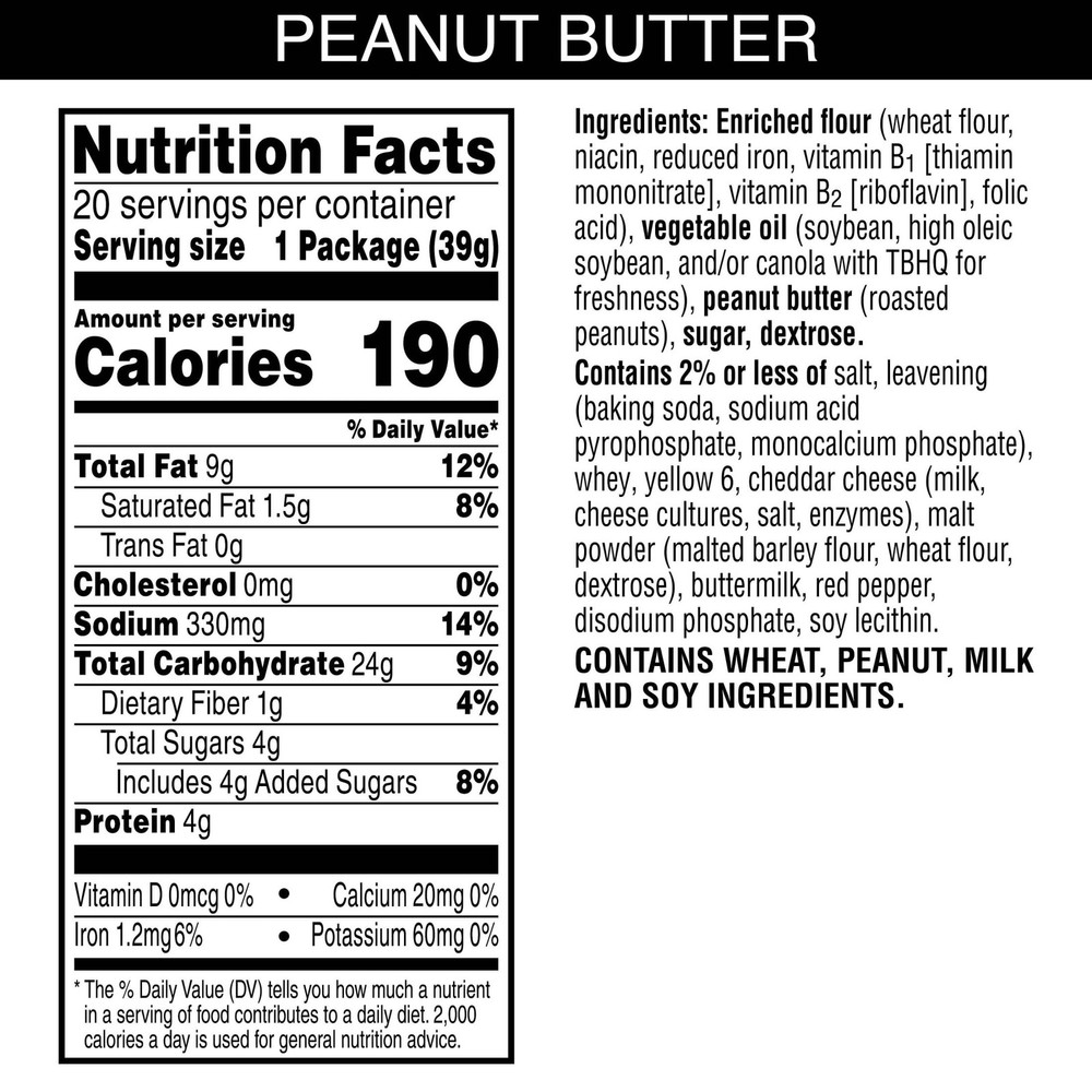 Peanut Butter on Cheese Sandwich Crackers Single Serve Snack Crackers 20 Count