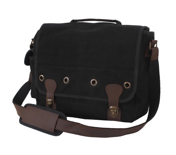 Rothco Black Leather Canvas Laptop Bag - 9682