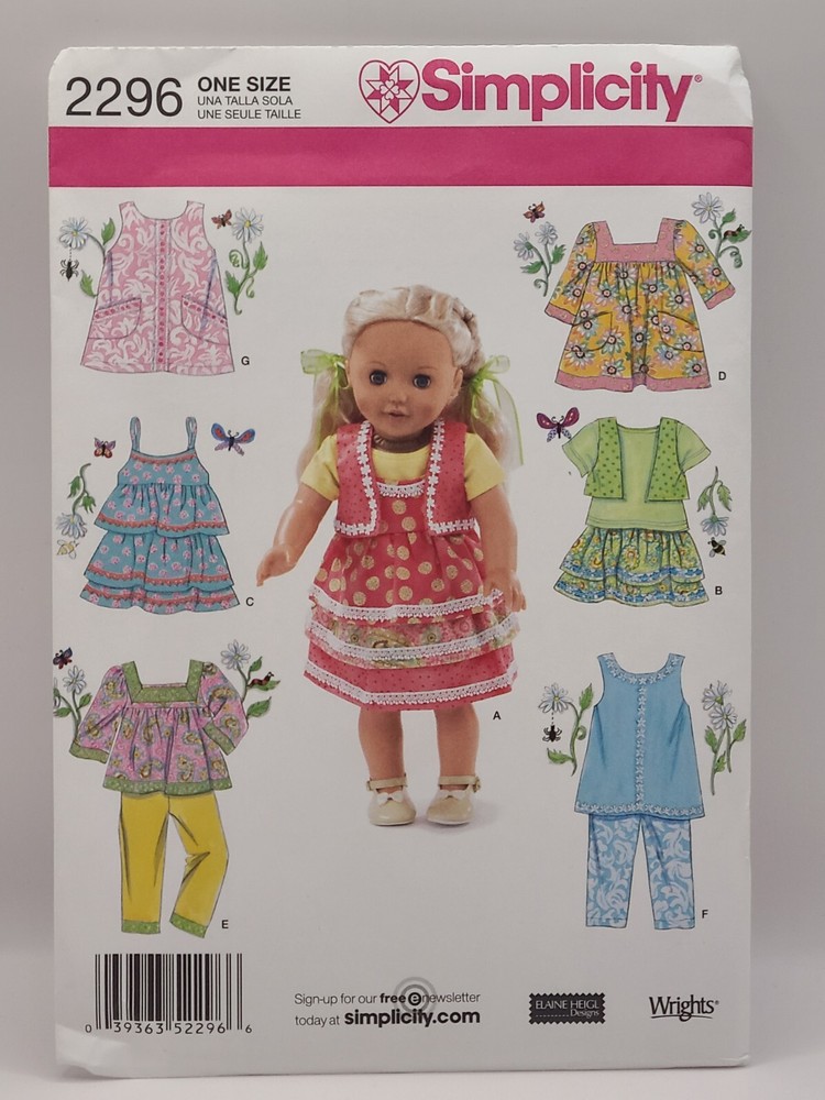 Vintage Simplicity Sewing Pattern Doll Clothes #2296