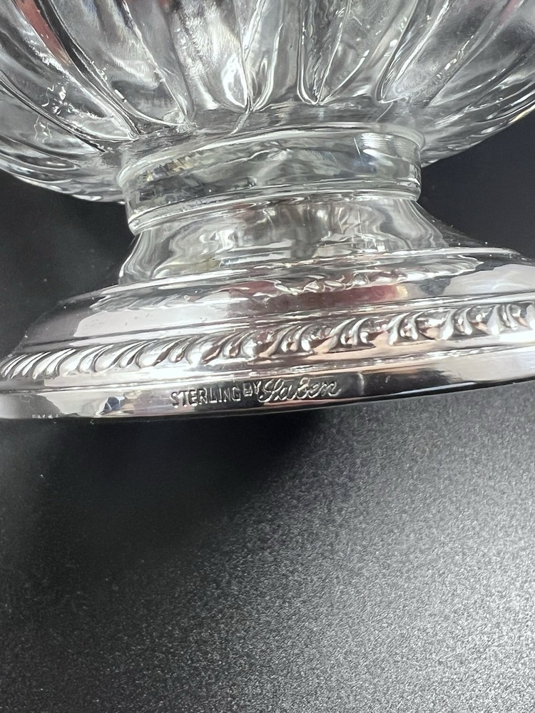 Gorham Sterling Silver Footed Divided Crystal Bowl Nuts Candy