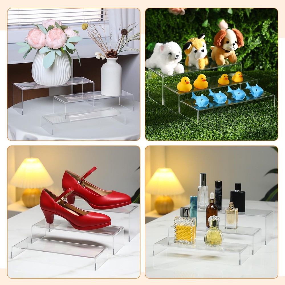 12 Pcs Acrylic China Display Stand Set Include 6 Clear Rectangular Acrylic Di...