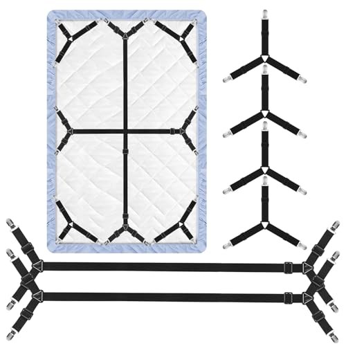 Wanheart Bed Sheet Straps - 4+2 Set with Triangle & Straight Clips, Adjustable