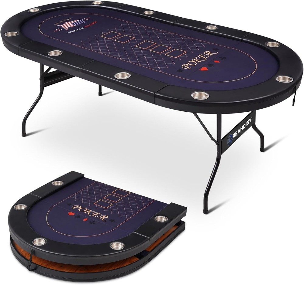 Conveniently Foldable Poker Table with Smooth Felt Surface and Accessories