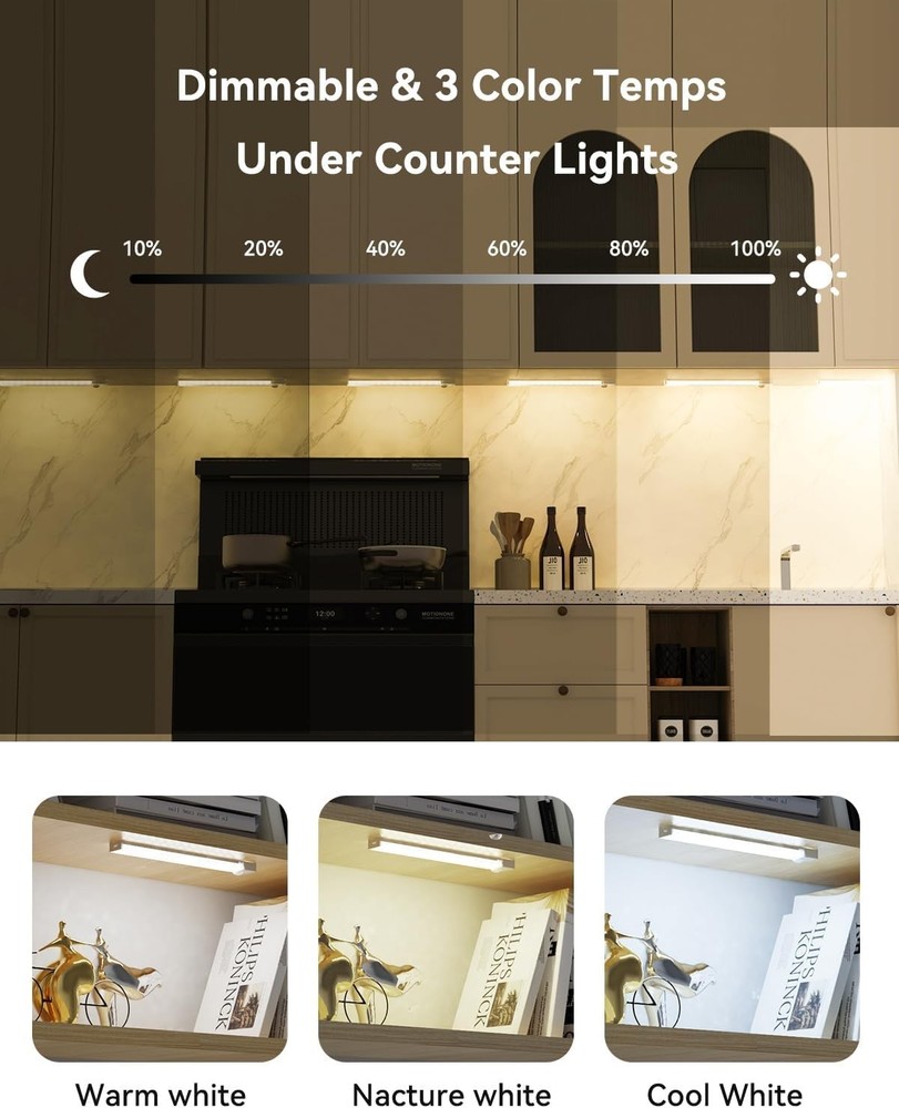 Rechargeable Motion Sensor Under Cabinet LED Lights, Dimmable, 6-Pack