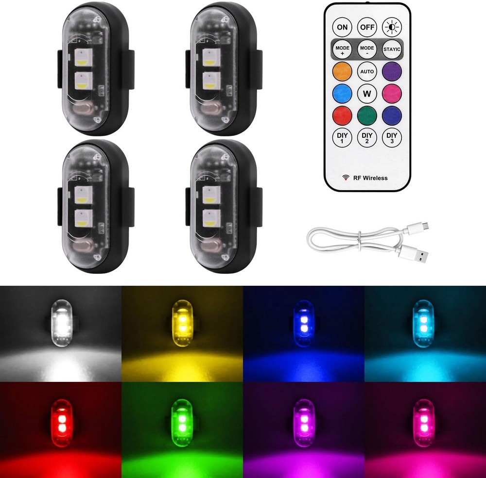 4 Pack Wireless LED Strobe Lights Remote 8 Colors USB